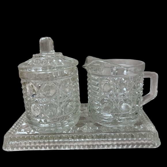 federal glass Other - FEDERAL GLASS WINDSOR pressed glass cream and sugar on tray
